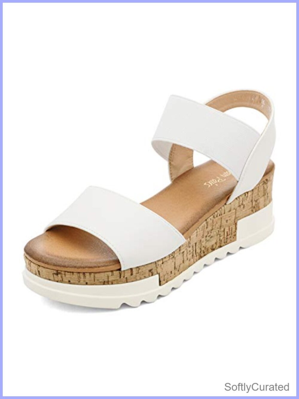 Womens Open Toe Faux Leather Elastic Strap Platform Wedge Sandals
